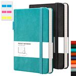 RETTACY Pocket Notebook A6 Mini Notepad 2 Pack Small Hardcover Journal with Content,312 Numbered Pages, 2 Inner Pocket, 100gsm Lined Paper 8.5 x 14 cm - Black Cyan