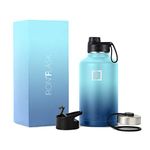 IRON °FLASK Camping & Hiking Hydration Flask, Wide Mouth, 3 Spout Lids, Stainless Steel Outdoor Water Bottle, Double Walled, Insulated Thermos, Metal Canteen - Blue Waves, 64 Oz