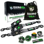 Rhino USA Retractable Ratchet Tie Down Straps (2PK) - 3,033lb Guaranteed Max Break Strength, Includes (2) Ultimate 2" x 10' Autoretract Tie Downs with Padded Handles