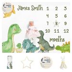 Personalized Baby Milestone Blanket for Boys Girls Baby Month Blanket- First Year Calendar Monthly Growth Chart - Dinosaur Theme Halloween Birthday Gifts for Infant Todder(30"x40")