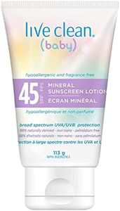 Live Clean Baby Mineral Sunscreen Lotion Spf 45, White, Unscented Baby SPF 45, 113ml, 113 Milliliters