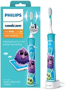 Philips Sonicare for Kids 3+ Bluetooth Connected Rechargeable Electric Power Toothbrush, Interactive for Better Brushing, Turquoise, HX6321/02