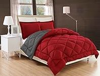 Elegant Comfort All Season Comforter and Year Round Medium Weight Super Soft Down Alternative Reversible 3-Piece Comforter Set, King, Burgundy/Grey