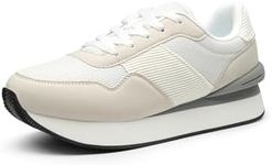 DREAM PAIRS Women Sneakers Tennis Ray Walking Platform Chunky Comfortable Lightweight Lace Up Casual Fashion Sneaker,Size 8.5,Beige/White,SDFN2448W