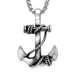 Feilok Stainless Steel Pendant Necklace for Men, The Caribbean Anchor, Silver Color