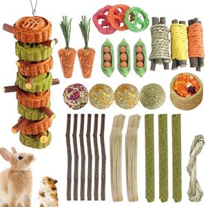 HPAWHOMEPART Lot de 29 jouets à mâcher pour lapin, lapin, cochon d'Inde, hamster, carotte, hamster, gerbil et autres petits animaux