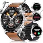 LIGE Smart Watch for Men (Answer/Make Calls),1.43" HD AMOLED Always Display Fitness Tracker Watch with IP68 Waterproof 124+Sports Modes Health Monitor Sleep Monitor for Android iOS Brown Leather