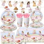 Fairy Party Decorations Butterfly Garden Tableware, Fairy Birthday Party Supplies, Plate, Cup, Napkin, Tablecloth, Flower Fairies Enchanted Forest Garden Birthday, Baby Shower Decorations-142 Pieces