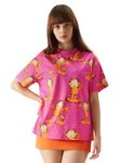 The Souled Store Official Garfield: Blah Womens and Girls Oversize Fit Half Sleeves Graphic Print Cotton Pink Color T-Shirt