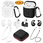 Airpods Case, Airpods Accessories Kits, 2 Pack Protective Silicone Cover Skin Apple Airpods Anti-Lost Airbag Belt,Airpods Ear Hook for Apple Airpods 2 &1 (Black + White)