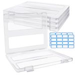 Akamino 4 Pack Clear A4 File Plastic Boxes, Portable Project Case Document Magazines Storage Organizer with Hinged Lids, Paper Protector for Letter Scrapbook Office School Supplies,2 Pcs Label Sticker