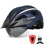 Victgoal Bike Helmet with USB Rechargeable LED Light Removable Magnetic Goggles Visor Breathable MTB Mountain Bicycle Helmet for Unisex Men Women Adjustable Cycle Helmets (XL: 59-63 cm, Navy Blue)