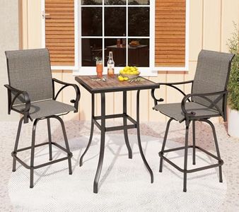 PHI VILLA Outdoor Patio Swivel Bar Set of 3, Textilene Furniture Bistro Set with 2 Bar Stools and Square Patio Bar Table for Garden Lawn Yard