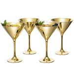 MyGift 8-Ounce Modern Metallic Gold Tone Martini Glasses, Elegant Golden Drinking Glass for a Cocktail Party, Wedding, or Anniversary Dinner, Set of 4