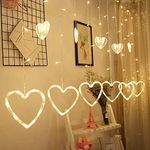 Desidiya 130 Led Heart Shape Curtain String Lights With 8 Flashing Modes Decoration (12 Hearts, Warm White), Prong Base, Pack Of 1, 98.4 Inches