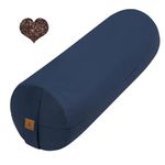 FelizMax Organic Buckwheat Bolster(24X9 in) Yoga Bolster Supportive Yoga Cushion for Restorative Yoga Accessories Meditation Pillow Reading Pillow Floor Pillow Large Round Cylinder (Navy Blue)