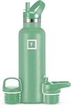 IRON °FLASK Camping & Hiking Hydration Canteens - 3 Lids (Narrow Straw Lid) Leak Proof Vacuum Insulated Stainless Steel - Hot & Cold Double Walled Sports Water Bottle - Sage, 20 Oz