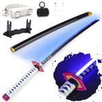 RENGENG Light Up Giyu Sword, 40 Inches Rechargeable Plastic Anime Replica with Belt & Stand, Original Texture Anime Sword