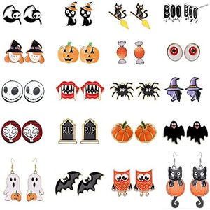 20/24 Pairs Hypoallergenic Halloween Earrings for Girls Cute Stud Earrings Sets Halloween Earrings for Women Teen Girls Pumpkin Spider Bat Black Cat Ghost Witch Candy Spooky Earrings Halloween Jewelry