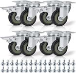 Kurtzy Heavy Duty Black Swivel Castor Wheels (8 Pack) - 50mm Casters with Rubber Wheels, Screws, Locking Brakes and Metal Plates - Max Load 200kg / 440lbs for Trolleys & Moving Furniture/Workbenches