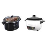 Hamilton Beach Extra-Large Stay or Go Slow Cooker, 10 Quart Capacity, Black, 33195 & BLACK+DECKER 2-in-1 Rice Cooker and Food Steamer, 16 Cup (7 Cup Uncooked), White, RC516C