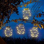 4pcs Solar Light Spiral LED Lanterns with 4pcs Hook, White Solar Powered Solar Garden Lights Waterproof Hanging Copper LED Solar Lanterns for Party, Weddings, Porch, Patio,Garden Decor (Spiral Light)