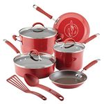 Rachael Ray Cucina Nonstick Cookware / Pots and Pans Set, 10 Piece - Cranberry Red