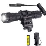 Super Bright Tactical Torch, 2000 Lumen Matte Black LED Torch with Picatinny Mount Single Mode Waterproof Flashlight Included Pressure Switch, Rechargeable Batteries for Hiking