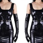 DooWay Long Leather Gloves Women Black 24" Shiny PU Faux Latex Opera Costume Party Halloween Cosplay Gloves