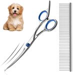 Esteopt Professional Dog Grooming Scissors, Blue, Stainless Steel, Curved, Ambidextrous, for Cats and Other Pets