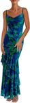 PRETTYGARDEN Maxi Dresses for Women 2025 Summer Tiered Floral Beach Sundress Spaghetti Strap Wedding Guest Long Dress (Print Blue Green,X-Large)