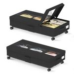 JC-Houser Under Bed Storage Box with Lid, 2 Pack 50L Underbed Storage Boxes on Wheels, Rolling Foldable Under Bed Clothes Storage Organiser Drawers for Shoes Blanket Bedding, Black