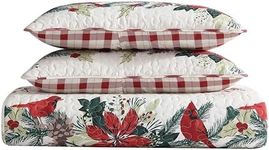 Beatrice Home Fashions Lightweight Full/Queen Holiday Quilt Bedding Set Cardinal Garland, Poinsettia, White, Red, Green