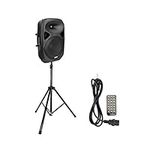 LyxPro SPA15 15" Portable PA Speaker System With Metal Tripod Stand Combo Kit Power Active Power Amplifier Equalizer Bluetooth SD Slot USB MP3 XLR 1/4" 1/8" 3.5mm Inputs Remote Control Carry Handles