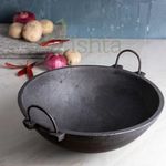 Zishta Traditional Wisdom In Practice Pre Seasoned Cast Iron Kadai/Kadhai | Pre Seasoned Cast Iron Kadai | Large, Black (Depth: 10.2Cm, Dia: 27.9Cm, Cap:1.75L, 3.5 Kg)