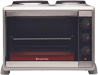 Russell Hobbs Compact Kitchen Convection Oven with Hotplates, RHTOV2HP, 1600W Fan Assisted Oven, Large 30L Capacity, Variable Temperature (60-230°C), Space Saving, Silver