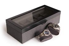 CASE ELEGANCE Two Tone Herringbone Pattern Watch Box Men/Women Watch Box Storage Box for 5 Watches, Organizer with Glass Lid