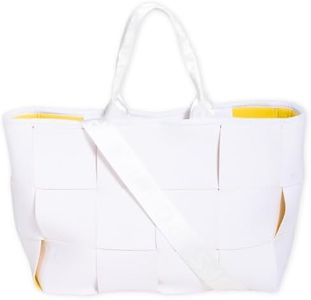 POPUPS Interwoven Large Neoprene Foldable Tote Bag, Weekender Bag for Women - Travel Crossbody Purse - Secure to Carry On, Luggage (White)