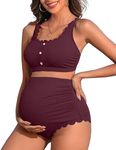 Charmo Scallop Pregnancy Swimsuit Bikini Sets High Waisted Maternity Bathing Suit 2 Piece Push up Maternity Swimwear Fuchsia XL