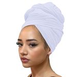 Lumaycens 1 Piece Stretch Jersey Turban Stretchy Head Wrap Knit Headwraps Urban Hair Scarf African Head Wrap Solid Color Ultra Soft Long Breathable Head Band Tie for Women(White)