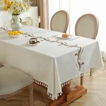 JIALE Tablecloths for Rectangle Tables, Cotton Linen Table Cloth Waterproof Tablecloth Wrinkle Free Farmhouse Dining Table Cover, Soft Fabric Table Cloths with Tassels, Beige, 55" X 86",6-8 Seats