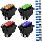 Gebildet 4pcs 12V 24V 20A Waterproof Rocker Toggle Switch with LED Indicator, 4 Pin 2 Position DPST ON-OFF Switch for Car Truck Motorcycle Boat Marine (Red Yellow Blue Green)