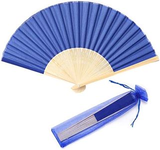 SL crafts 24pcs Imitated Silk Hand Fan Imitated Silk Fabric Bamboo Handheld Folded Fan Bridal Dancing Props Church Wedding Party Favors with Gift Bags (Royal Blue)