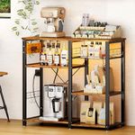 SogesHome Kitchen Baker's Rack with Power Outlet Microwave Oven Stand Workstation with 4-Tier Storage Shelf,5 Hooks Kitchen Utility Storage Shelf Coffee Bar Cart (Vintage Brown-USB)