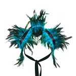 Caziffer Women Natural Feather Cape Maleficent Costume for Halloween Cosplay Gothic Lacing Shawl Shrug Collar Feather Cape Christmas Party (Lake Blue, One Size)