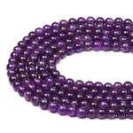 60-65pcs 6mm Amethyst Beads Deep Purple Gemstone Beads Round Stone Beads Loose Beads Smooth for DIY Bracelet Necklace Jewellery Making, 1 Strand 15.5"