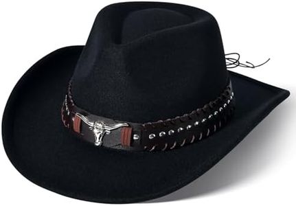 Western Cowboy Hat Cowgirl Hat Unisex Men's & Women's Wide Brim Felt Fedora Hat Wite Buckle Belt