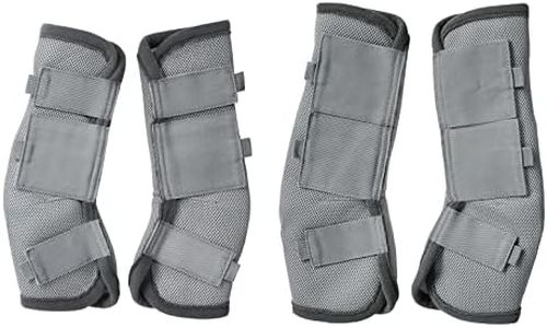 Gallopoff Fly Boots for Horses Set of 4, Breathable Comfy Mesh Horse Leggings Reduce Stomping, Hoof Stress, and Leg Fatigue Grey Full