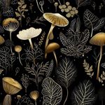 Boho Wallpaper Peel and Stick Dark Floral Contact Paper 17.5" x 118" Vinyl Self Adhesive Vintage Mushrooms Wall Mural Leaf Wall Paper for Room Countertop Drawer Decor(Golden,Black)