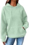 SHEWIN Womens Sweatshirt Casual Long Sleeve Drawstring Waffle Solid Hoodie Pullover Tops Loose Hooded Sweatshirts Trendy Hoodies for Women,US 8-10(M),Mint Green